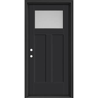 Performance Door System 36in.x 80in. Winslow Frosted Glass Right-Hand Inswing Black Smooth Fiberg... | The Home Depot