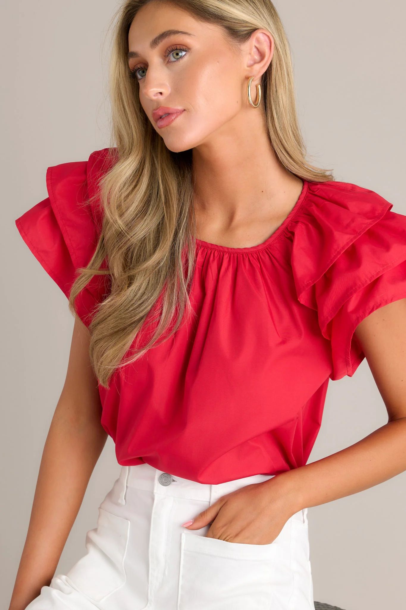 Everyday Radiance Red Ruffle Sleeve Top | Red Dress