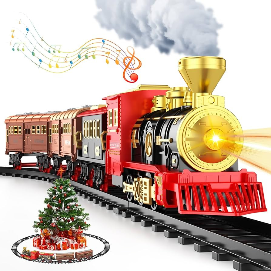 Christmas Train Set with Smokes, Lights & Sound Train Set for Under Christmas Tree Stream Locomot... | Amazon (US)