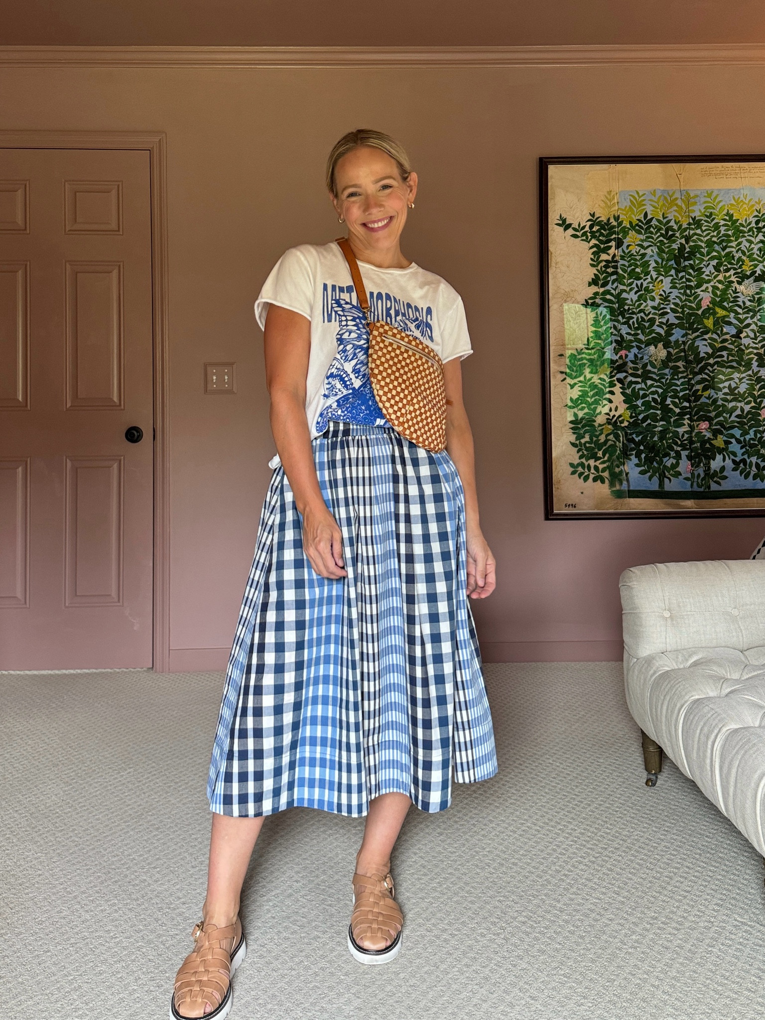 Midi skirt summer outfit ideas -
From everyday casual to date night and the office 

Clare v favorite bag, Alex Mill gingham skirt (old, linked other favorites) Mother tee (sold out - loving this farm rio option lately!), Amazon gold earrings, Anthropologie fisherman on trend sandals (true to size and comfortable!) 

#LTKShoeCrush #LTKItBag #LTKSeasonal