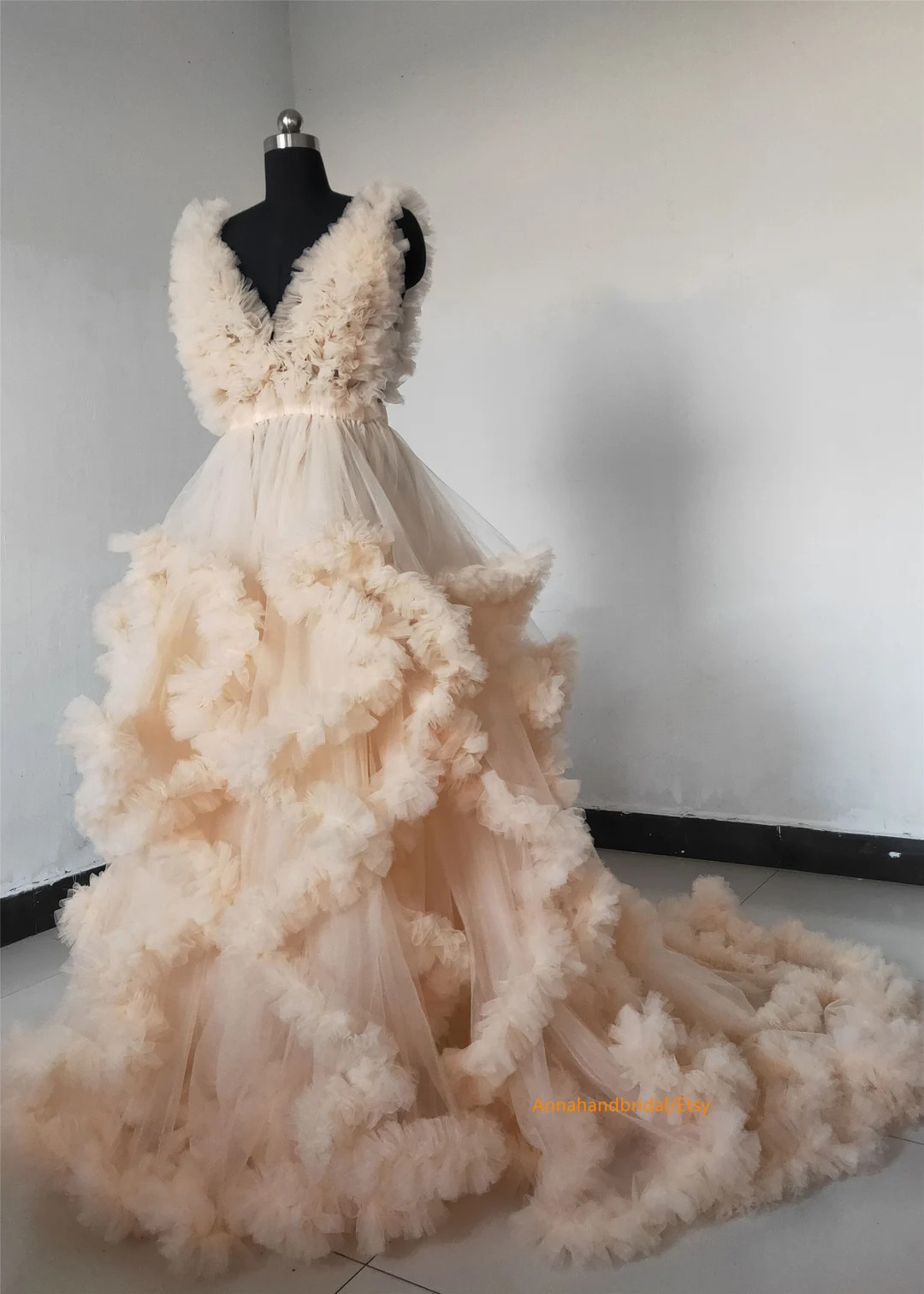 Champagne Maternity Dress/ Ruffle Tulle Dress Photo Shoot Dress//Adjustable Waist Maternity Dress... | Etsy (US)