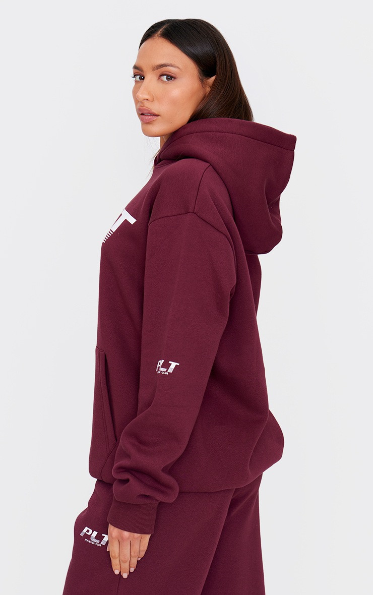 PRETTYLITTLETHING Tall Burgundy Printed Oversized Hoodie | PrettyLittleThing US