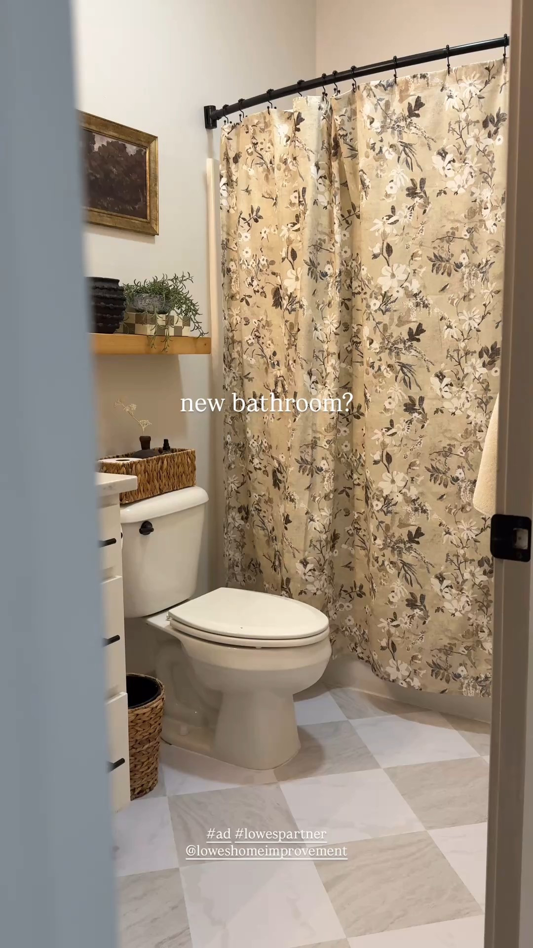 Proof you don’t need experience… just a little patience. 😅 #ad

This Chris Loves Julia x FloorPops peel & stick tile from @loweshomeimprovement completely transformed our bathroom.

 New level unlocked. ✨

It’s waterproof with a permanent adhesive, so I have high hopes for how it holds up. I still caulked around the tub and toilet (because kids 😅), but this project seriously leveled up the space.

10/10 recommend. It really is as easy as it looks—measuring odd corners and around the toilet was on the operator, not the product.
#lowespartner 

#LTKHome #LTKSaleAlert