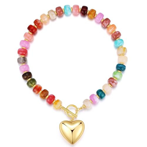 CeKaphely Chunky Heart Necklaces for Women Colorful Resin Beaded Choker Necklace Gold Puffy Heart Necklace Trendy Acrylic Choker Jewelry Gift | Amazon (US)