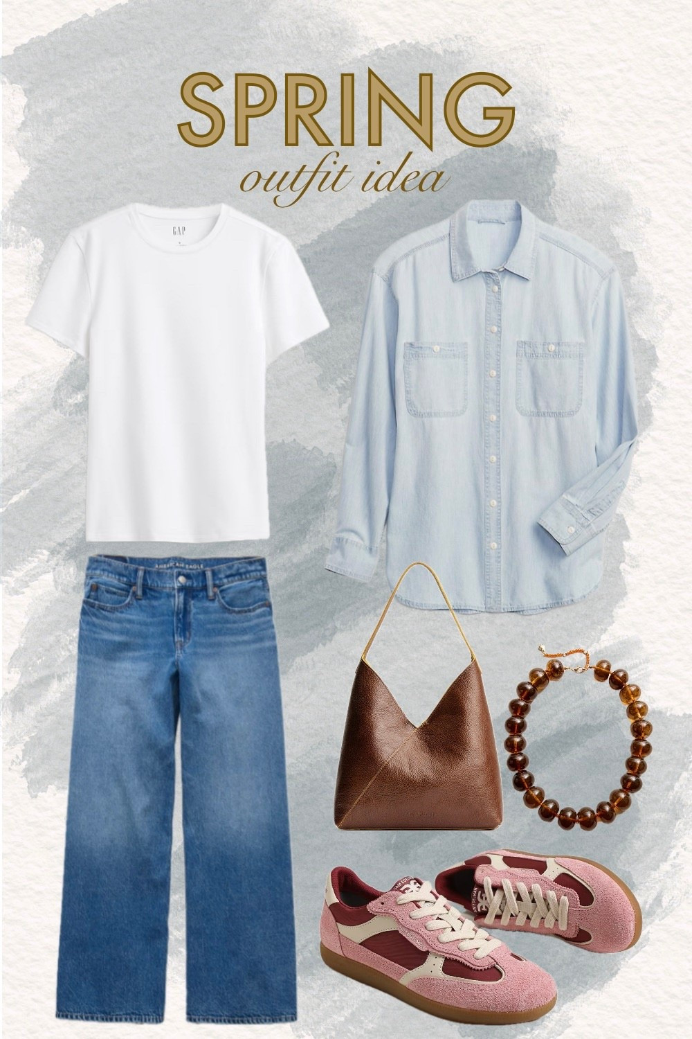 This is my go-to formula for an effortlessly cool, layered look that's perfect for everyday wear. It's all about combining classic staples with trendy touches for that "I just threw this on" vibe that actually takes some thought.

Start with the basics: a soft t-shirt tucked into your favorite @American Eagle Outfitters  jeans—you can never go wrong with this foundation. Layer a light denim button-down shirt over top, worn open for that relaxed, borrowed-from-the-boys feel. It adds texture and dimension without trying too hard. On the feet, a pair of trendy sneakers keeps things comfortable and current. Accessories are where the personality comes in: a chunky  choker necklace adds an edgy, statement-making touch, and a roomy leather bag brings in natural texture and boho charm.

It's casual, cool, and completely wearable.

#LTKootd #LTKOver40 #LTKgrwm