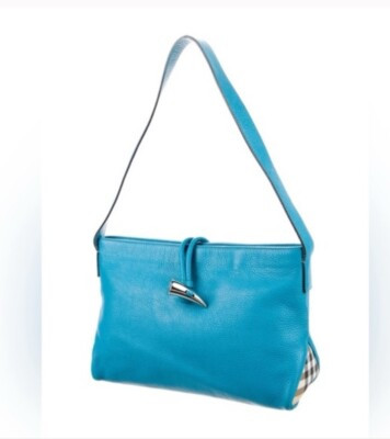 *Burberry London* Turquoise-Blue Nova Check-Trimmed Leather Shoulder Bag | eBay CA