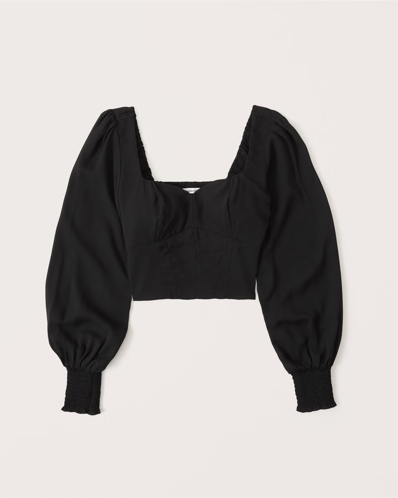 Long-Sleeve Puff Sleeve Sweetheart Top | Abercrombie & Fitch (US)