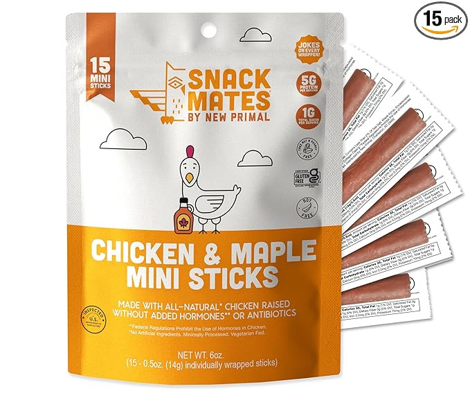 The New Primal Snack Mates Chicken & Maple Sticks, Gluten Free Healthy Snacks for Kids, Low Sugar... | Amazon (US)