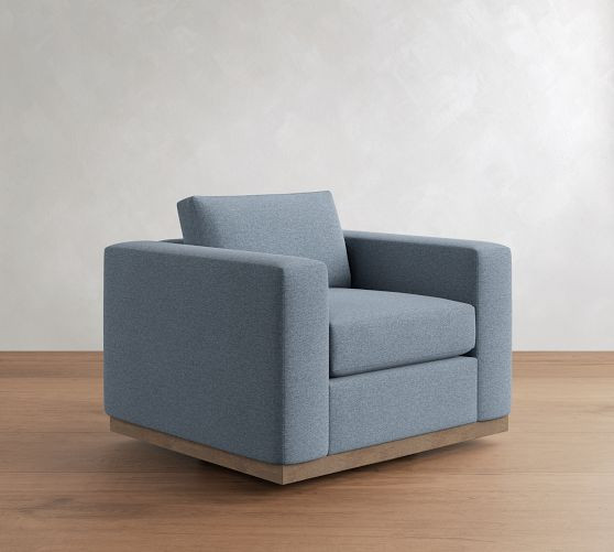 Carmel Wide Arm Wood Base Swivel Chair | Pottery Barn (US)
