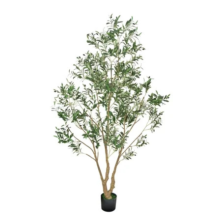KFFKFF 8FT Artificial Olive Tree with Black Pot, Tall Faux Plant Featuring Natural Wood Trunk, Realistic Green Leaves, and Decorative Fruits for Indoor Spaces like Home, Office,or Living Room Corners | Walmart (US)