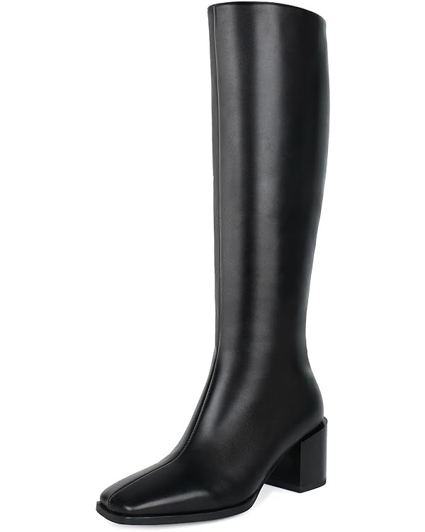 wetkiss Knee High Boots for Women Gogo Boots 70s Boots with Chunky Heel, Square Toe and Side Zipp... | Amazon (US)
