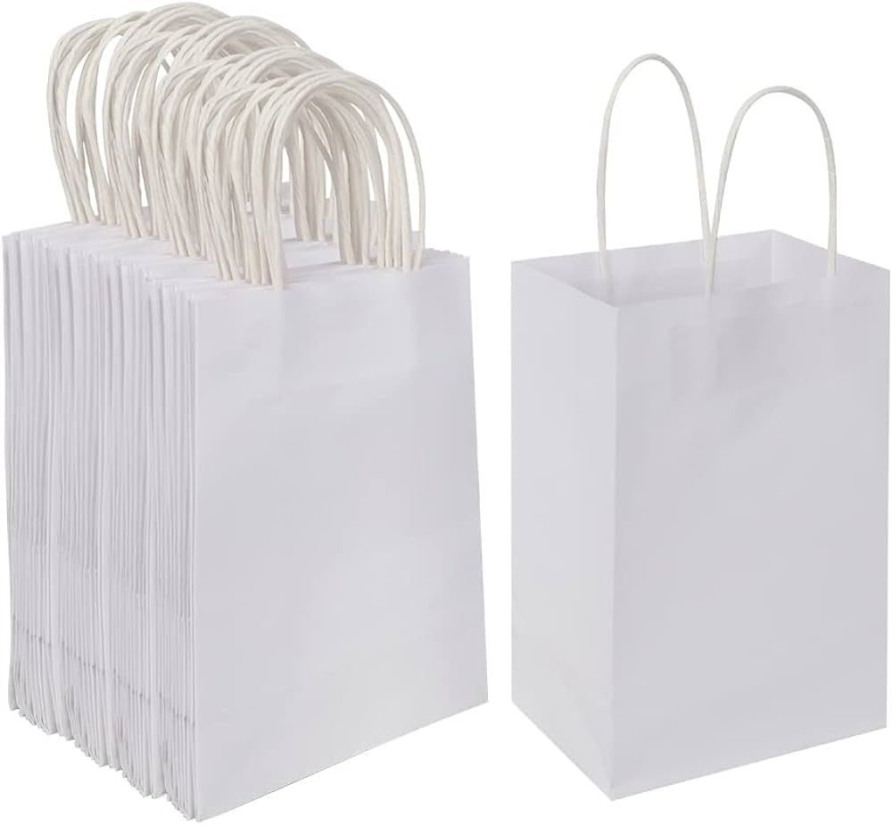 Oikss 100 Pack 5.25x3.25x8.25 inch Small Kraft Bags with Handles Bulk, Paper Bags Birthday Weddin... | Amazon (US)