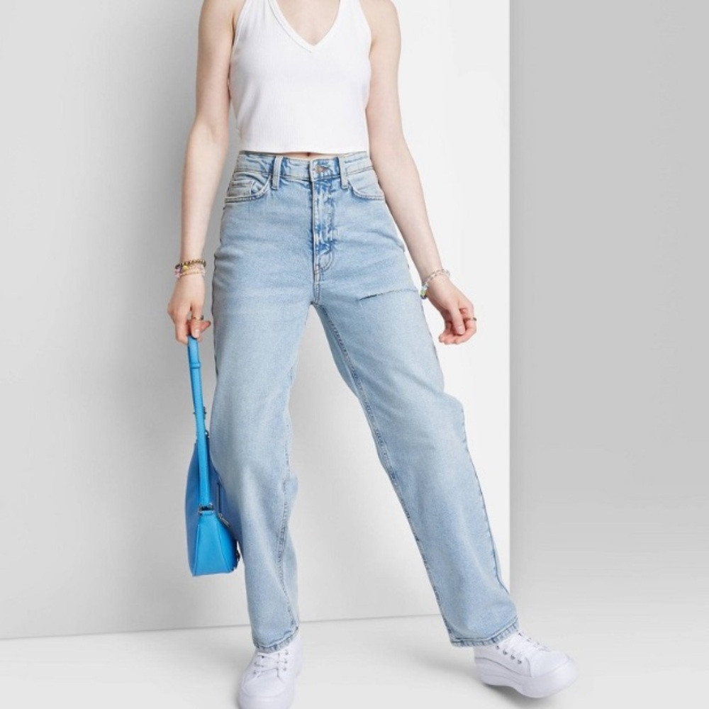 Wild Fable Light Wash High-Rise 90's Relaxed Slashed Straight Jeans | Poshmark