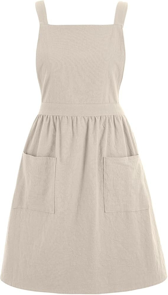 Pinknoke Cotton Linen Pinafore Apron Dress for Women with Pockets Cute Art Chef Aprons for Kitche... | Amazon (US)