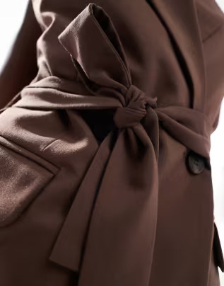 ASOS DESIGN sleeveless tie blazer in brown | ASOS (Global)