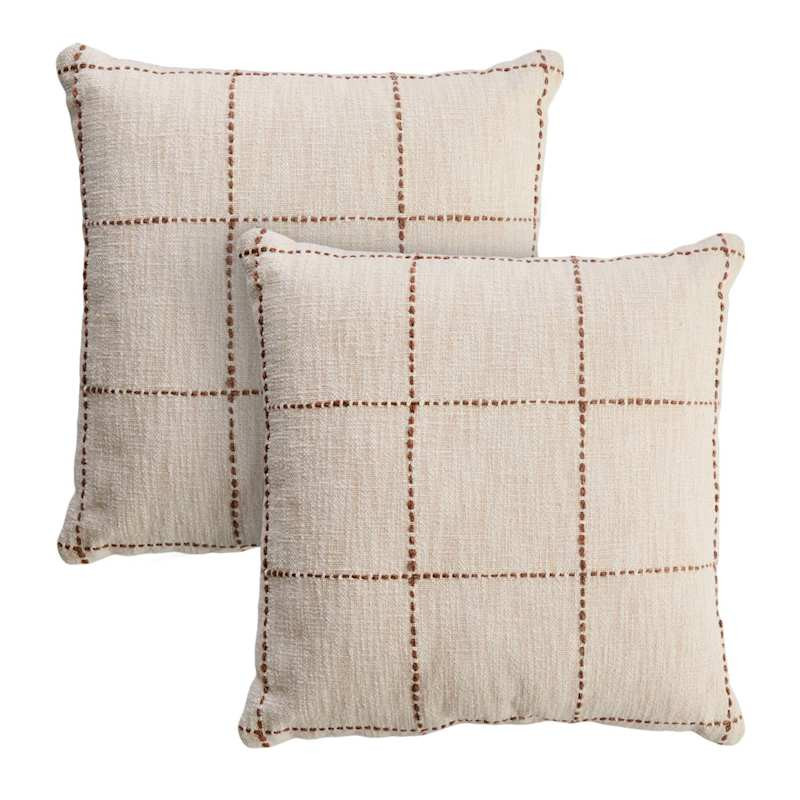 2-Pack Brown & Neutral Textured Windowpane Throw Pillows, 20" | At Home