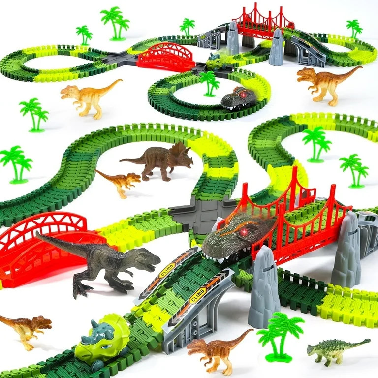 JoyStone 275 PCS Dinosaur Race Track Toys, Flexible Dinosaur Train Tracks Playset with 2 Dinosaur... | Walmart (US)