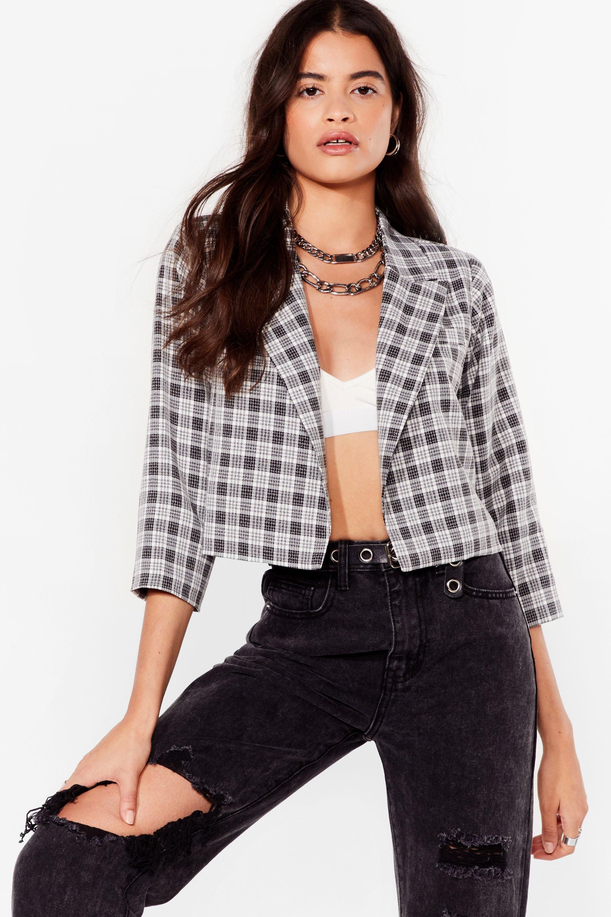 Womens Check It Out Cropped Blazer - Grey | NastyGal (US & CA)