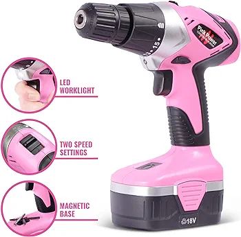 Pink Power Drill Set and Electric Screwdriver Tool Kit for Women's Pink Tool Set - 18V Cordless D... | Amazon (US)