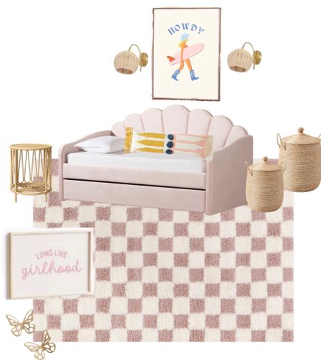 Tween room is getting started!!! Harlyn has been super selective with what she wants in her new room, so this is what we came up with!! Super excited to have it come to life! 

Daybed, rattan lights, girl room, tween girl room, rattan nightstand, pink bed 