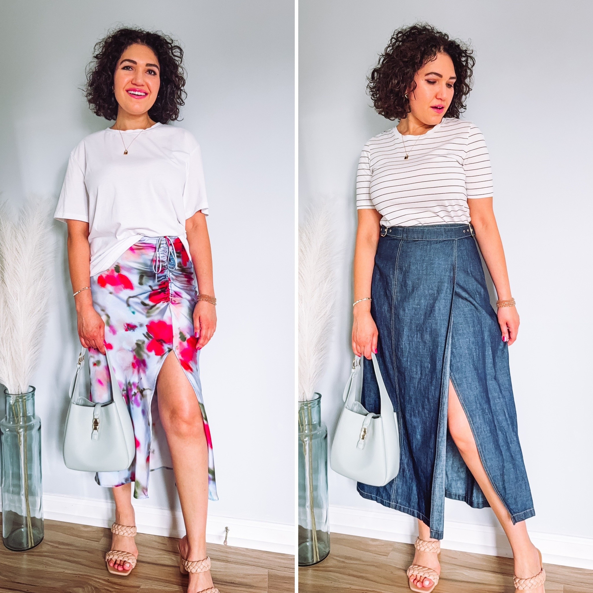 Zara skirt - both fit TTS, spring outfit, summer outfit, midi skirt, floral skirt, denim skirt 

#LTKStyleTip #LTKFindsUnder50