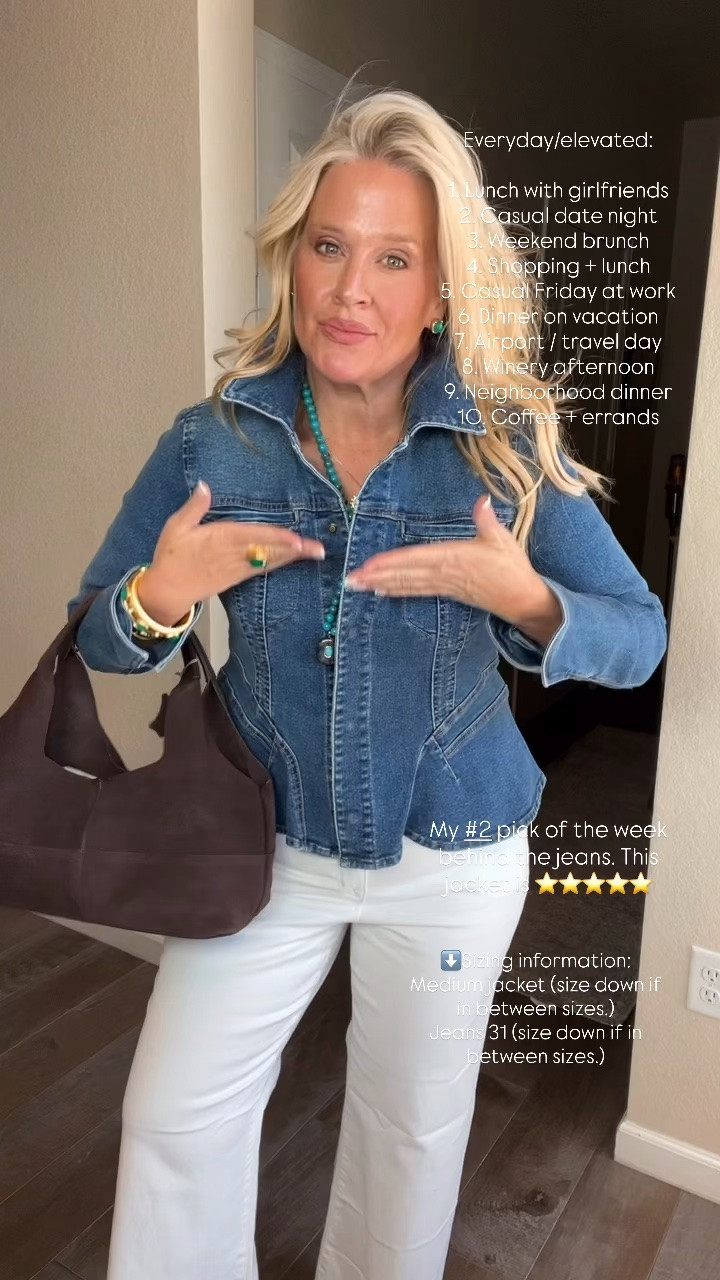 ✨Tap the bell, save and ❤️ start here over 40 fashion, midlife style, midsize fashion and luxury looks for less.  

⬇️Sizing information:
Medium jacket (size down if in between sizes.)
Jeans 31 (size down if in between sizes.) 

These are the fall pieces I’d actually spend my money on. 🤎

Not because we need more clothes. Because the right pieces make everything else in our closet easier to wear.

I looked for pieces that LIFT, SKIM + BALANCE, feel current without trying too hard, and give us that expensive look without the expensive price tag.

A $30 shirt that reminds me of the $288 version.
$40 twist jeans instead of $250.
An under-$50 terry coat with the $328 look.
Cashmere under $50
.
Plus the shoes, jacket and bag that make basic jeans look instantly more polished.

These are the ones worth the closet space.

👑 Helping you look good, feel good.-Lindsey Denver   Check back daily for belly-friendly style, confidence, and Outfit Physics™.

#LTKOver40 #LTKMidsize #LTKPlusSize

Comment SHOP below to receive a DM with the link to this post on my LTK ⬇ https://liketk.it/6oUJU

Comment SHOP below to receive a DM with the link to this post on my LTK ⬇ https://liketk.it/6oX3x