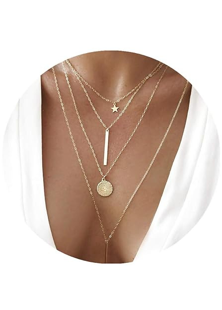 Coin Cross Pendant Layered Necklace Choker Whit Exquisite Crescent Gold Necklace for Women Lady G... | Amazon (US)