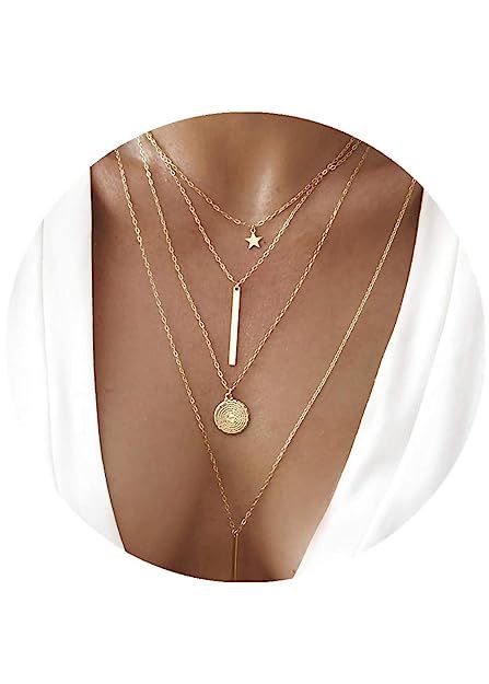 Coin Cross Pendant Layered Necklace Choker Whit Exquisite Crescent Gold Necklace for Women Lady G... | Amazon (US)