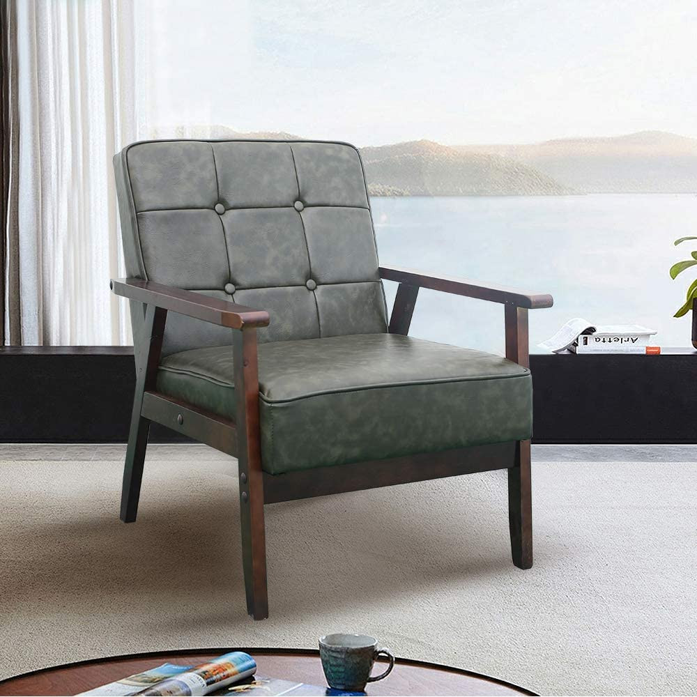 22.8" PU Leather Mid-Century Modern Solid Wood Accent Chair Wide Armchair Single Chair sofa with ... | Walmart (US)