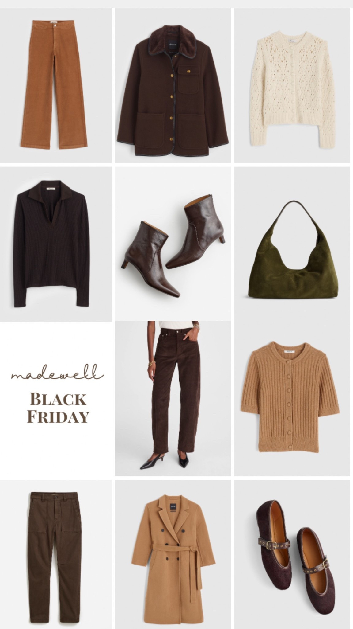 Madewell Black Friday for autumns, dark autumn, true autumn, soft autumn, brown, cardigan, corduroy wide leg, suede bag, puff sleeve top, balloon pant, barrel leg, classic, workwear, gifts, barn jacket, chore jacket

#LTKMidsize #LTKSaleAlert #LTKCyberWeek