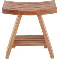 Nordic Style Natural Teak Stool With Curved Seat & Shelf | Etsy (US)