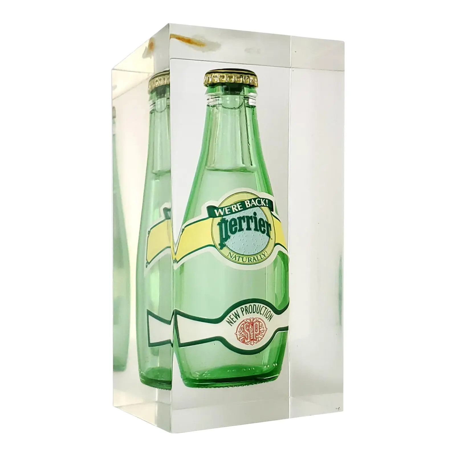 1970s Pop Art Lucite Table Sculpture With Submerged Perrier Bottle - French France Mid 20th Centu... | Chairish
