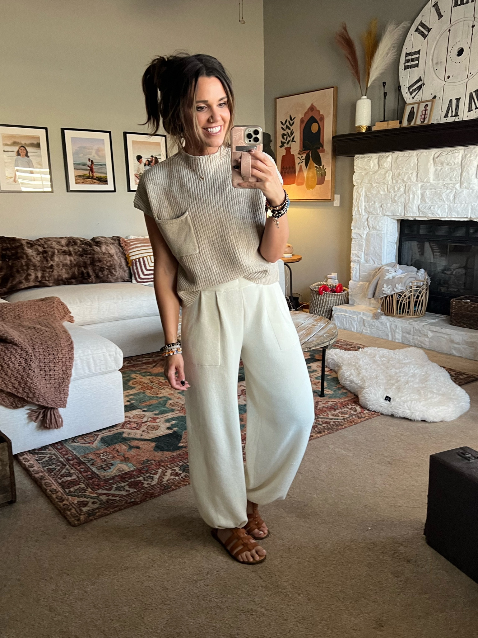 I am wearing a small in the free people set. I did also link the less expensive amazon dupe set