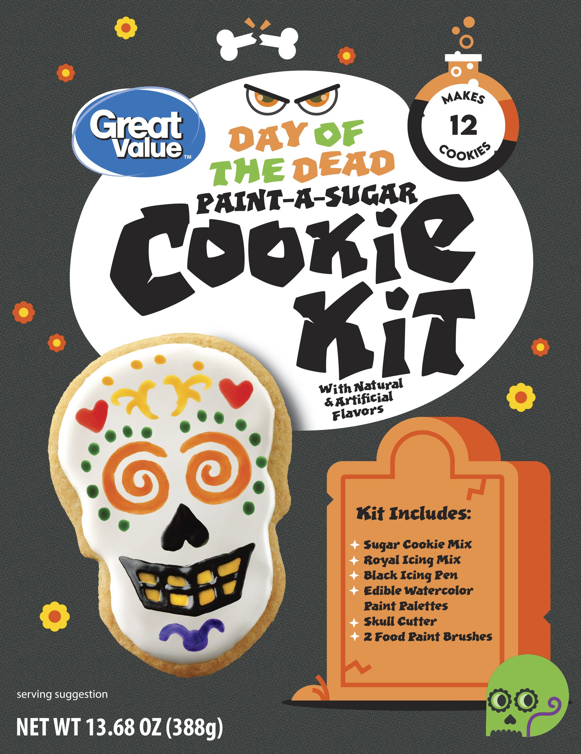 Great Value Day of the Dead Paint-a-Sugar Cookie Kit, 13.68 oz - Walmart.com | Walmart (US)