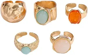 Amazon.com: Progresssail 5 Pcs Stackable Chunky Knuckle Rings Set for Women, Statement Adjustable... | Amazon (US)
