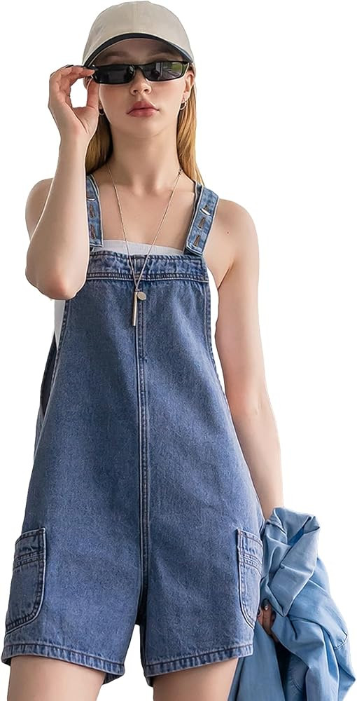 Floerns Women's Dual Pocket Sleeveless Denim Shorts Overall Without Top | Amazon (US)