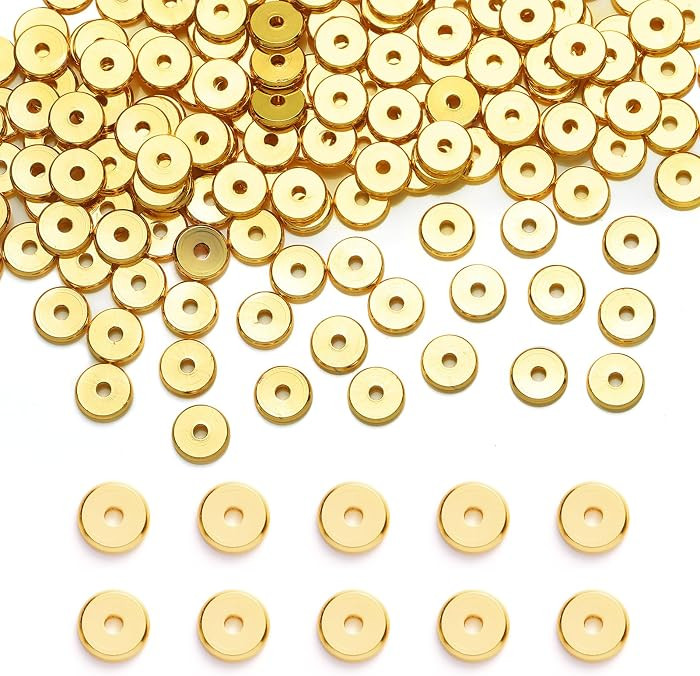 200pcs 18K Gold Plated Brass Flat Disc Spacer Beads for DIY Bracelet, Necklace Jewelry Making (Go... | Amazon (US)