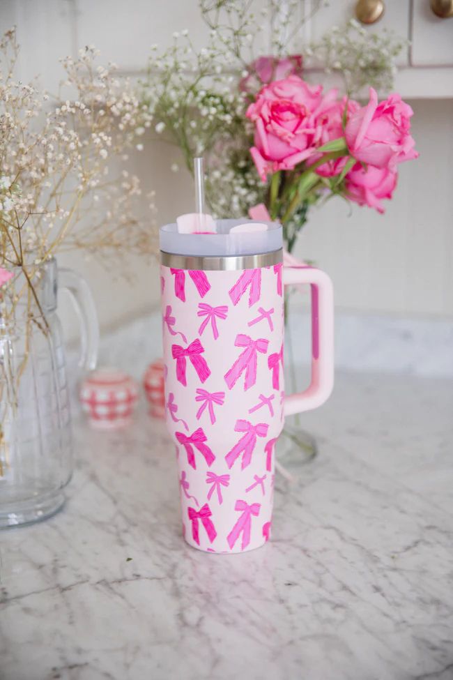 Sippin' Pretty In Put A Bow On It 40 oz Drink Tumbler With Lid And Straw | Pink Lily