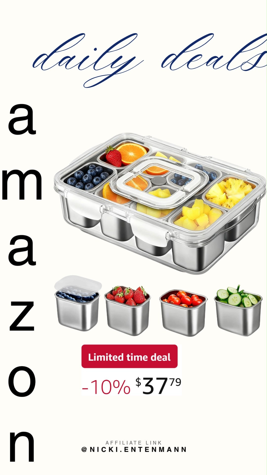 Pack freshness with Snackle Box Container Stainless Steel Divided Serving Tray with Lid and Handle crafted for modern flair. Perfect for snacks, it blends convenience, style, and confidence seamlessly. #snacklebox #servingtray #kitchenessentials #foodstorage #picnicgear #partyplatter #travelessentials #homeessentials #amazonfinds #shoppingdeal 🍇🥗✨ 

 #LTKfoodie #LTKSaleAlert #LTKTravel
