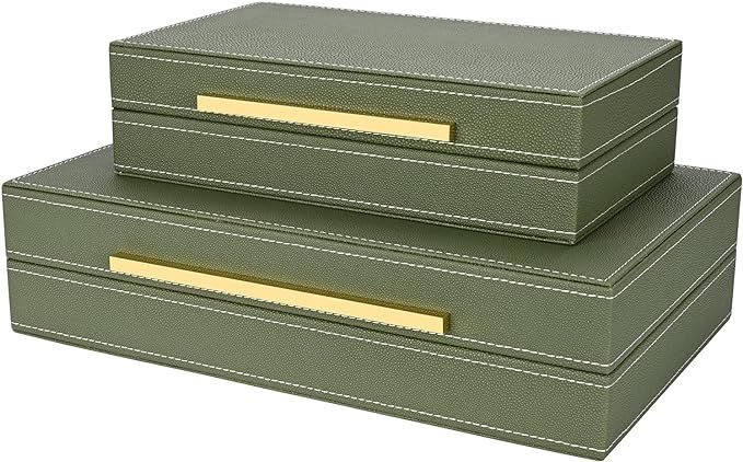 ZIKOUL Green Shagreen box Set of 2 Faux Leather Decorative Boxes,Large Nesting Storage Decorative... | Amazon (US)