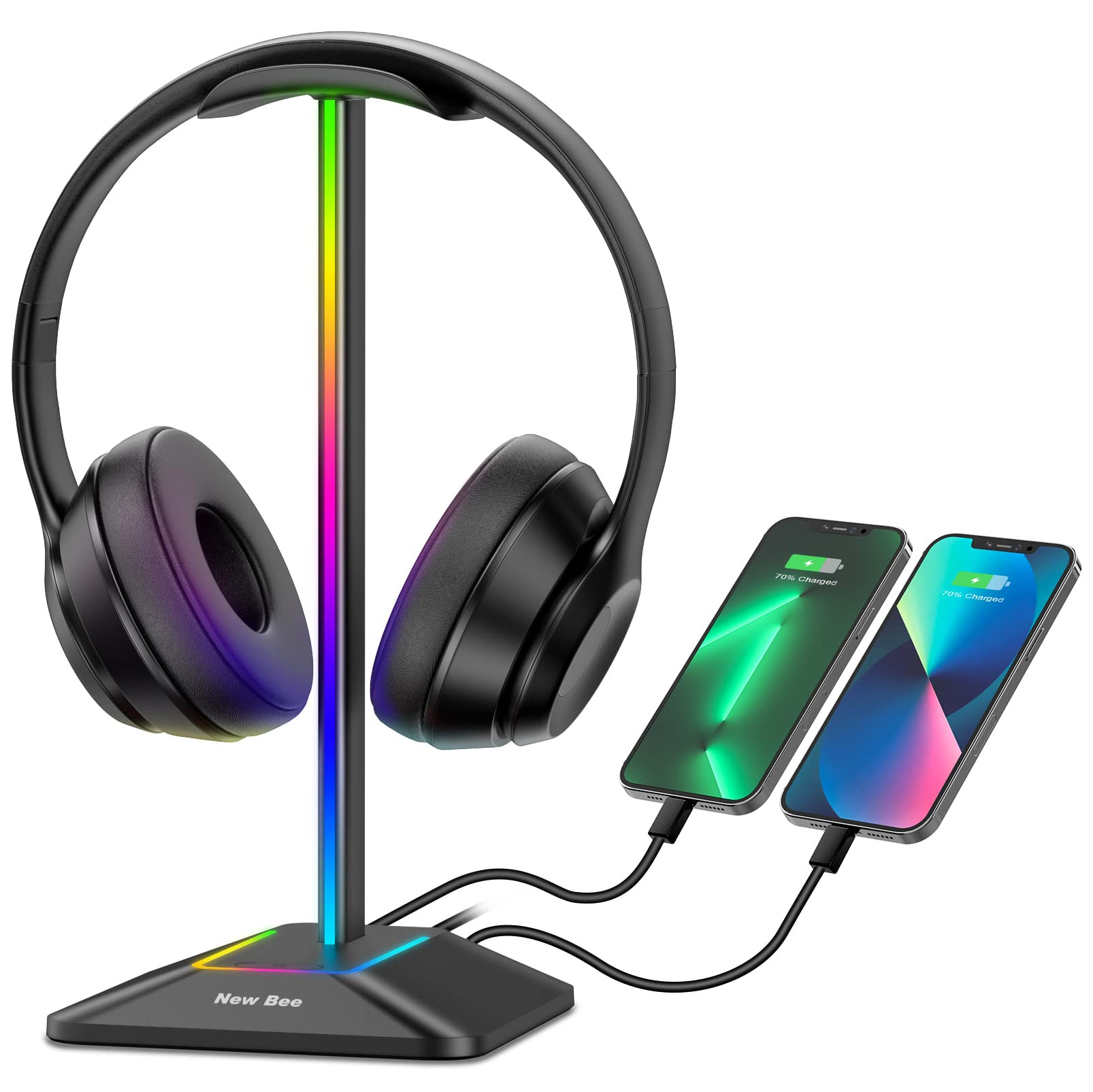 New bee RGB Headphone Stand with 1 USB-C Charging Port and 1 USB Charging Port, Desk Gaming Heads... | Amazon (US)