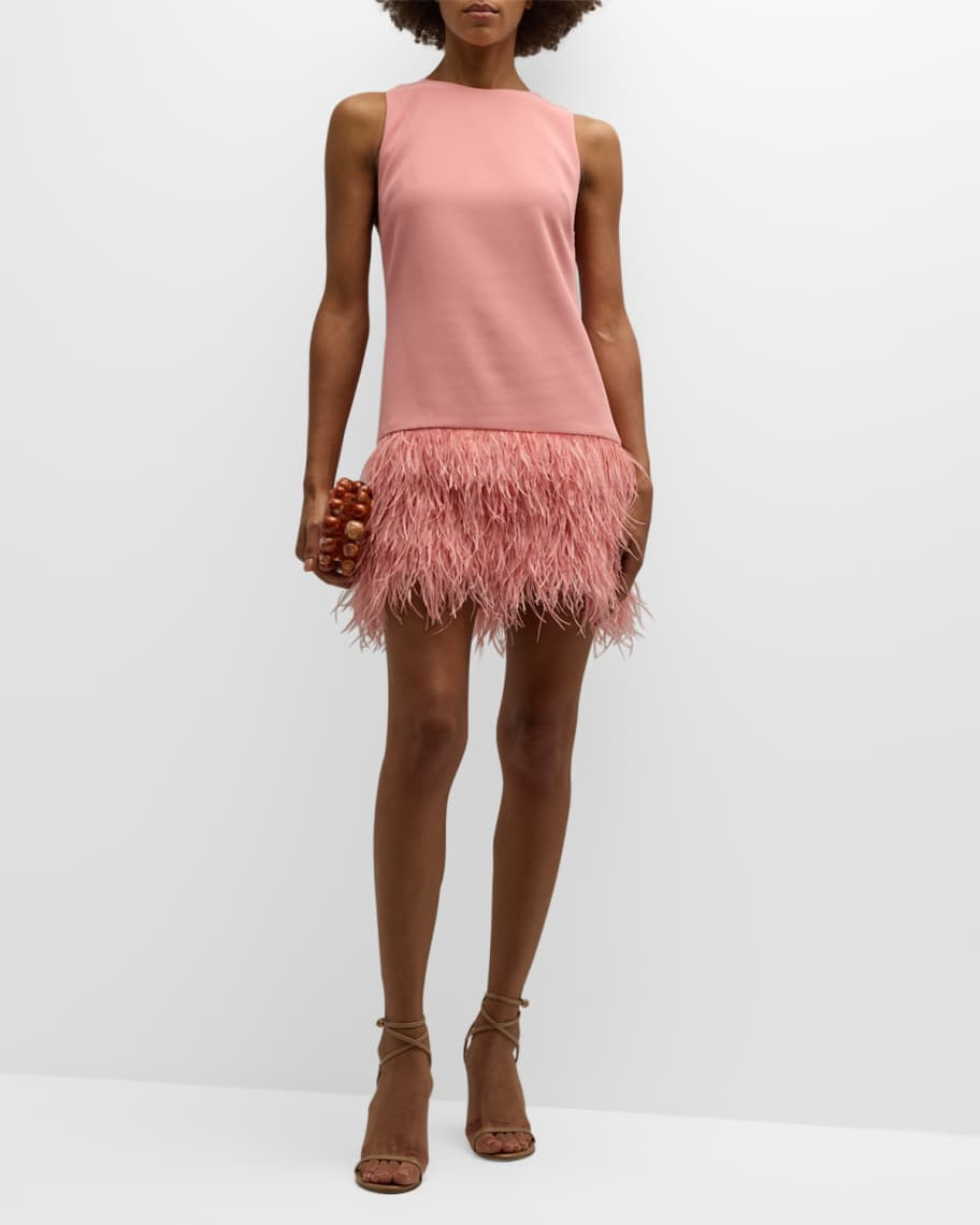 Coley Feather-Trim Crepe Mini Dress | Neiman Marcus