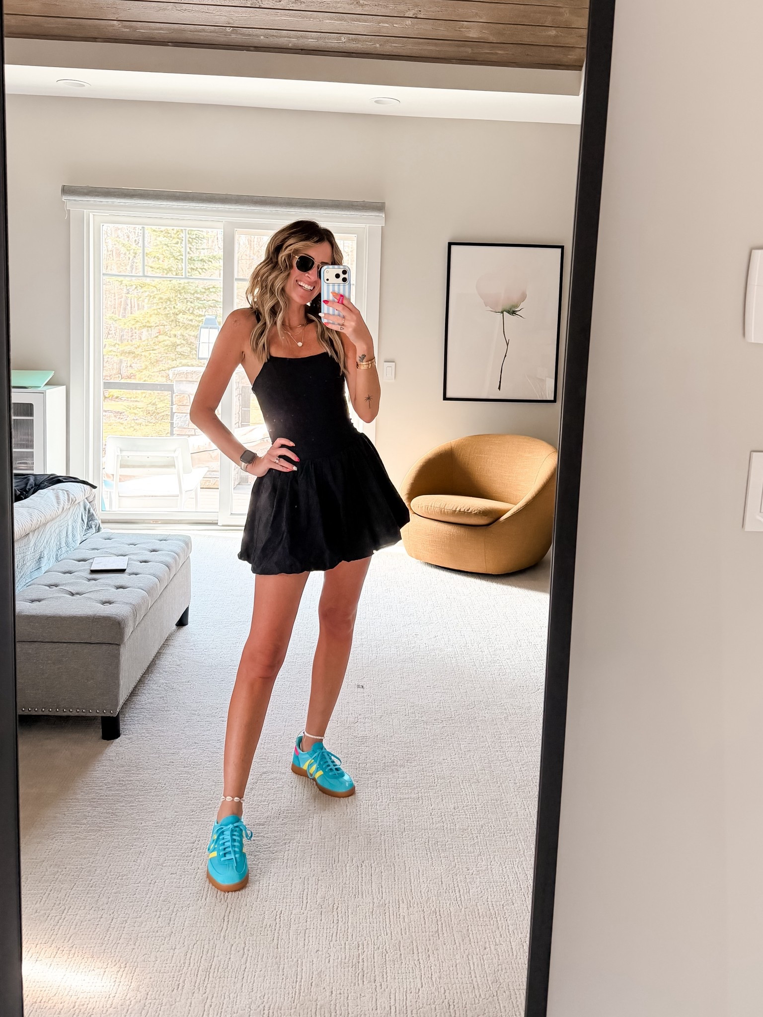 Sporty ma’am, outfit idea, ideas and outfits for soccer moms, sideline, weekends, and game day style, dress with built-in shorts
Joylab target style black dress 
