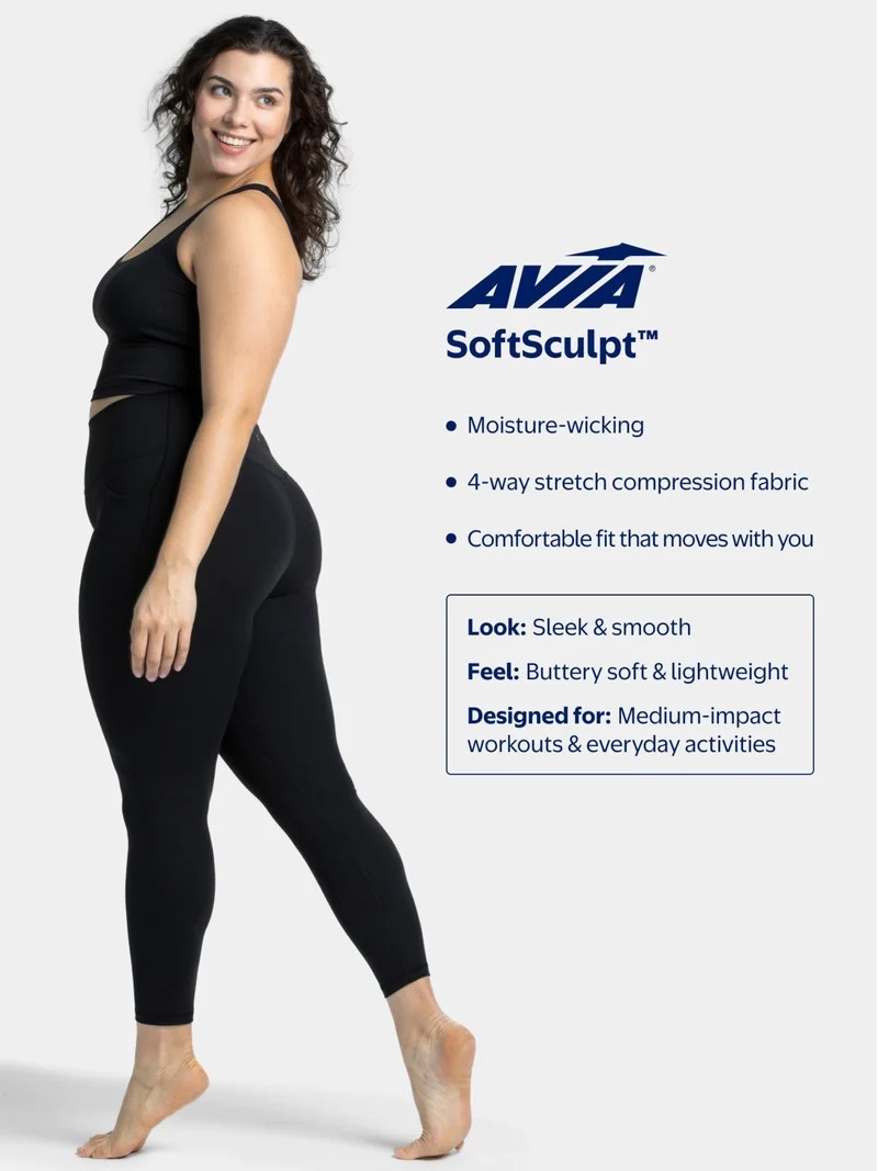 Avia Women's and Women's Plus SoftSculpt High-Rise Joggers with Side Pockets, 28" Inseam, Sizes X... | Walmart (US)