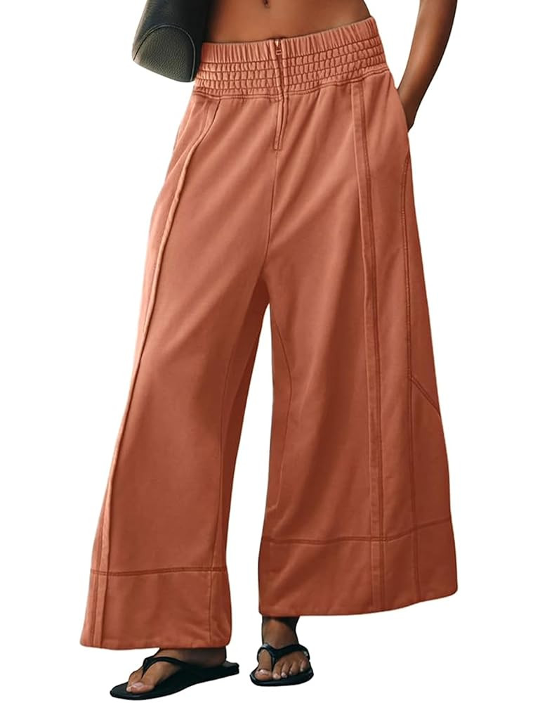 Womens Wide Leg Pants Casual Elastic High Waist Baggy Sweatpants Loose Cotton Lounge Palazzo Trou... | Amazon (US)