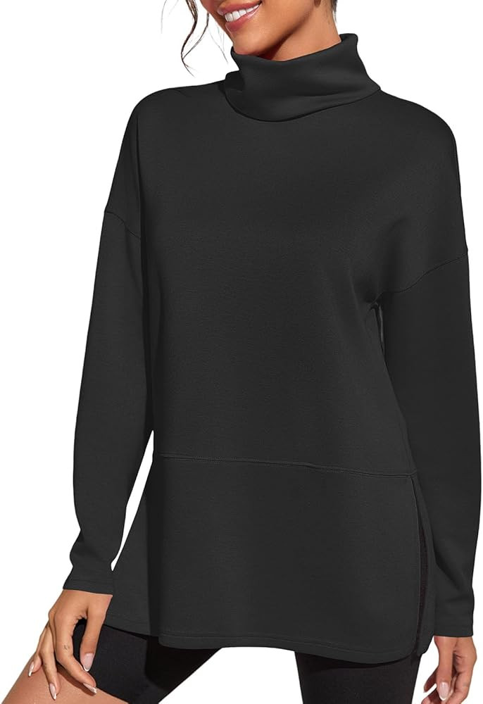 Fisoew Women's Turtleneck Oversized Sweatshirt Casual Long Sleeve Loose Side Slit Pullovers Tunic... | Amazon (US)