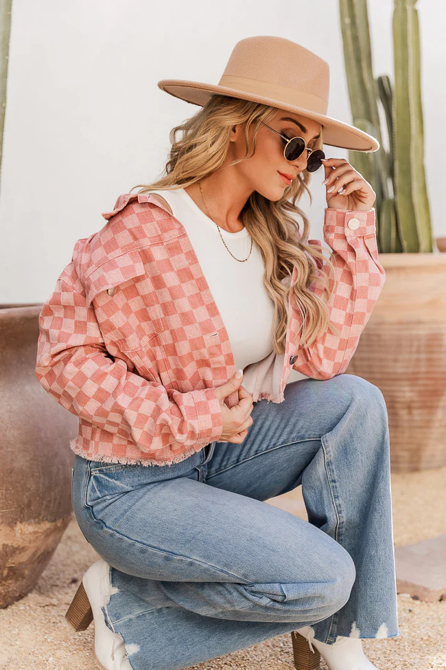 Follow Your Path Pink Checkered Jacket | Pink Lily