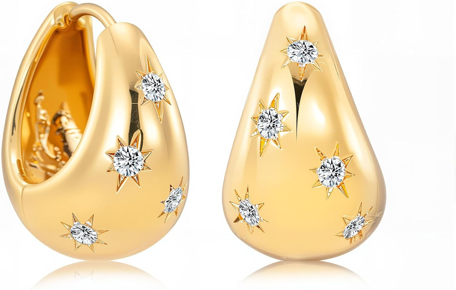 Milan Chiva Gold Plated Huggie Earrings for Women 14K Post Chunky Hoops Statement Looped Jewelry | Amazon (US)