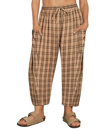 CARCOS Plus Size Pants Womens Summer Palazzo Harem Pants Drawstring Lantern Beach Pant Ankle Vaca... | Amazon (US)