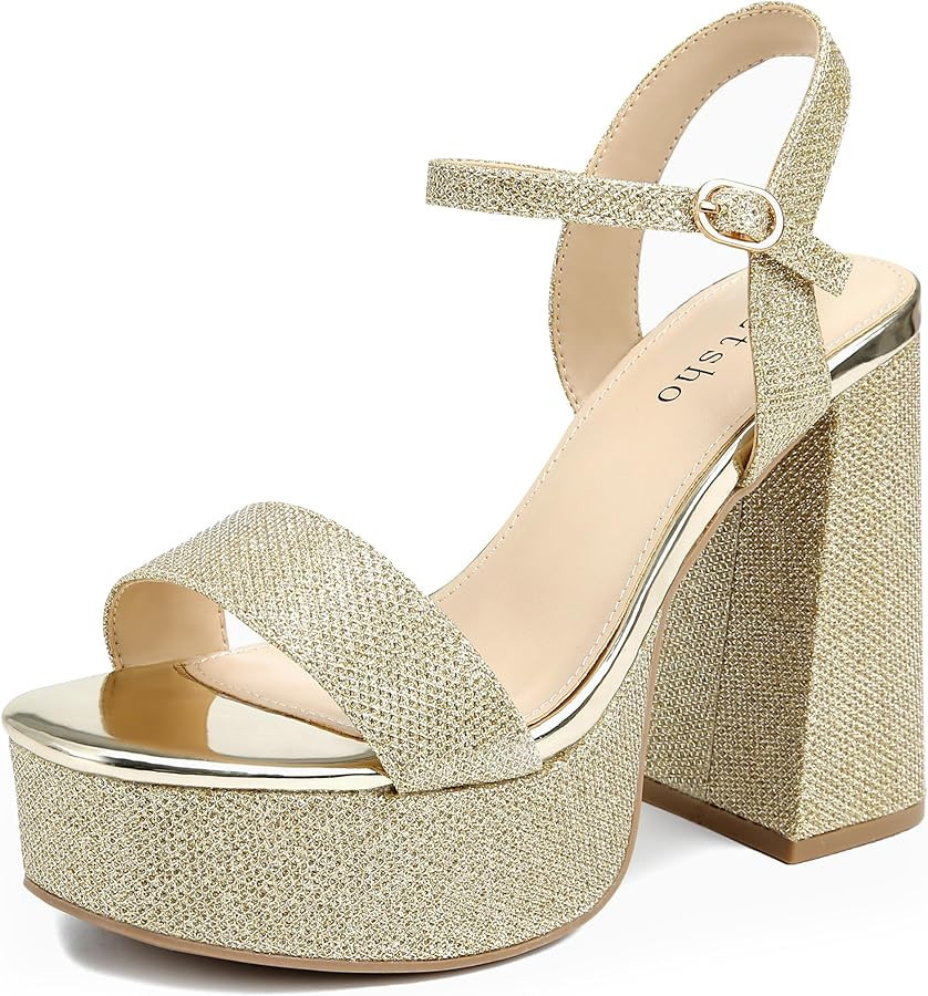 syztsho Platform Heels for Women Chunky High Heel Sandals Ankle Strap Open Toe Pump Wedding Sexy ... | Amazon (US)